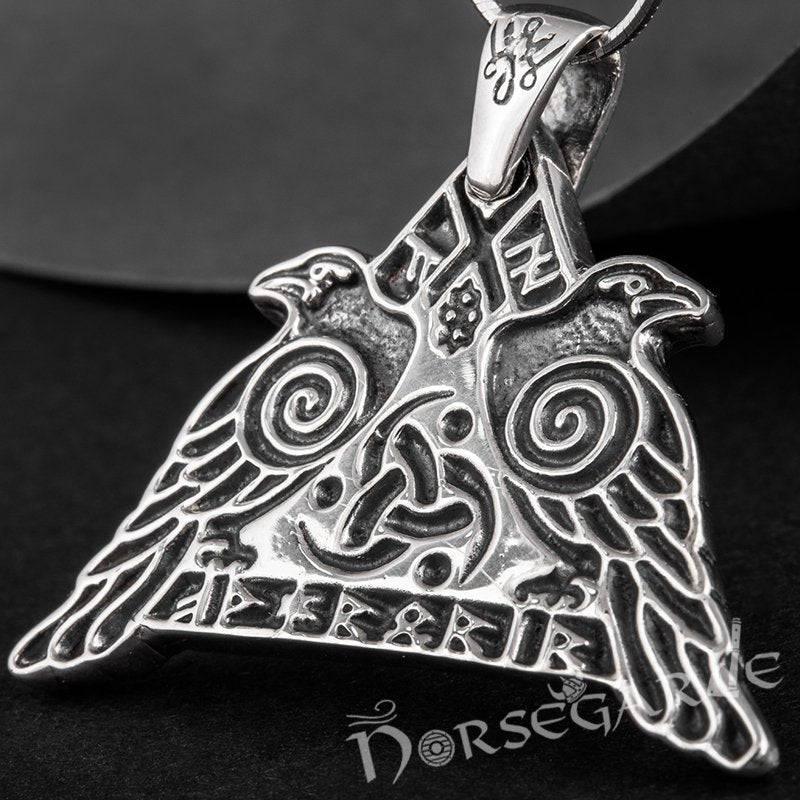 Handcrafted Odin's Ravens Pendant - Sterling Silver