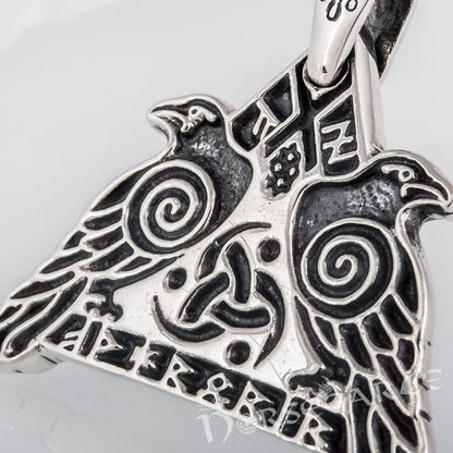 Handcrafted Odin's Ravens Pendant - Sterling Silver