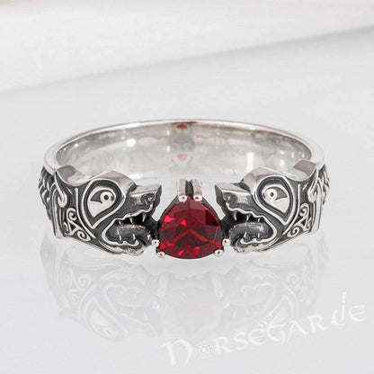 Handcrafted Odin's Wolves Gemmed Band - Sterling Silver