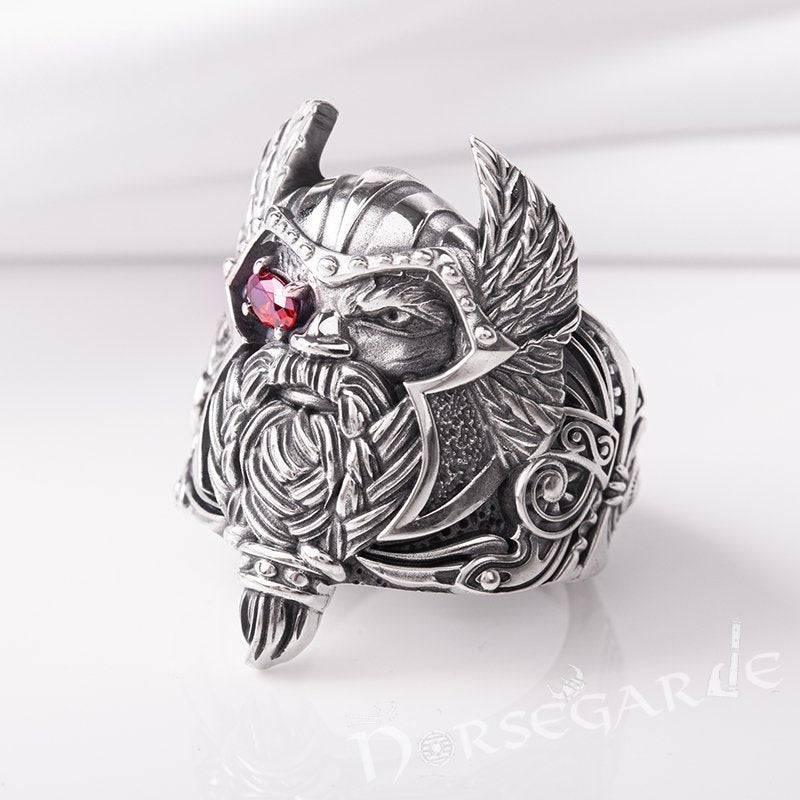 Handcrafted One-Eyed Odin Ring - Sterling Silver