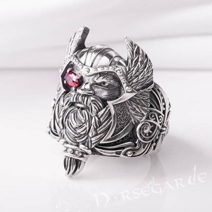 Handcrafted One-Eyed Odin Ring - Sterling Silver