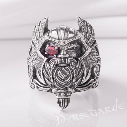 Handcrafted One-Eyed Odin Ring - Sterling Silver