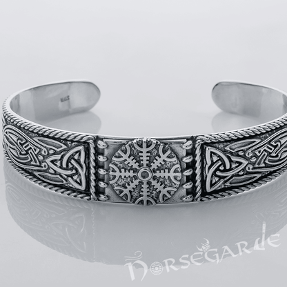 Handcrafted Ornamental Helm of Awe Arm Ring - Sterling Silver