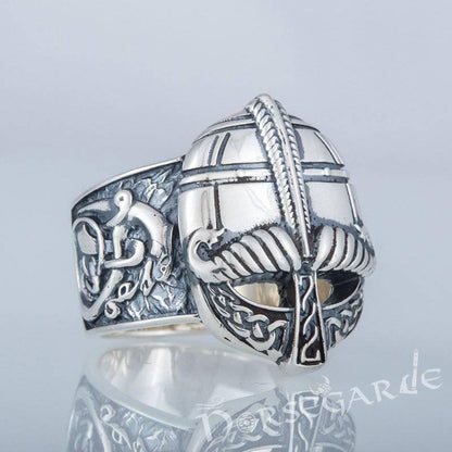 Handcrafted Ornamental Helm Ring - Sterling Silver