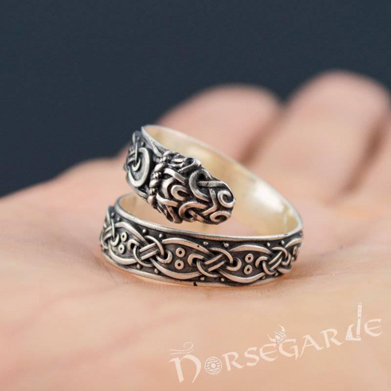 Handcrafted Ornamental Jormungandr Band - Sterling Silver