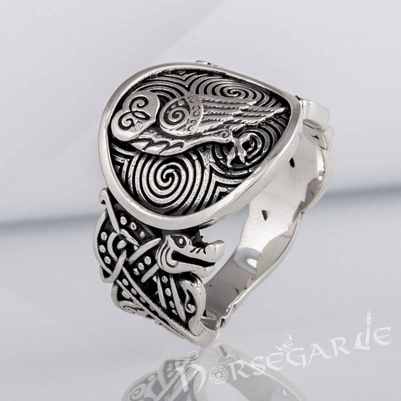 Handcrafted Owl Jellinge Style Ring - Sterling Silver