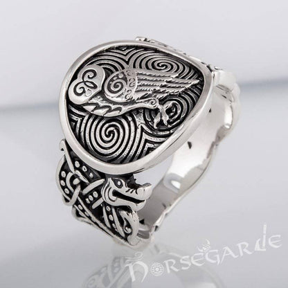 Handcrafted Owl Jellinge Style Ring - Sterling Silver