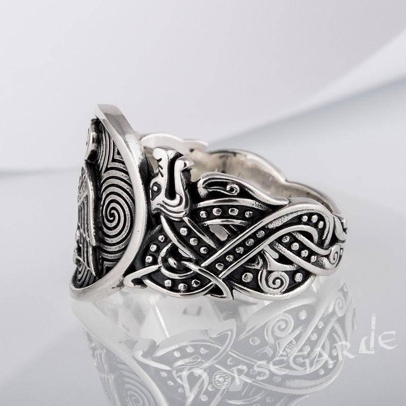 Handcrafted Owl Jellinge Style Ring - Sterling Silver