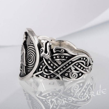 Handcrafted Owl Jellinge Style Ring - Sterling Silver