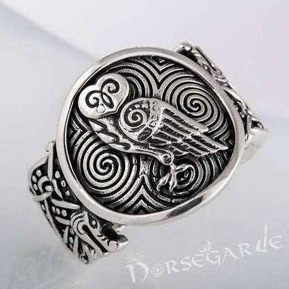 Handcrafted Owl Jellinge Style Ring - Sterling Silver