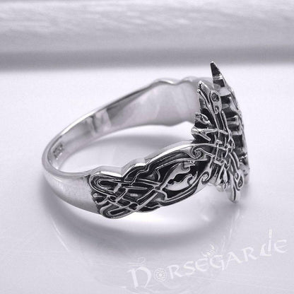 Handcrafted Perched Ravens Band - Sterling Silver