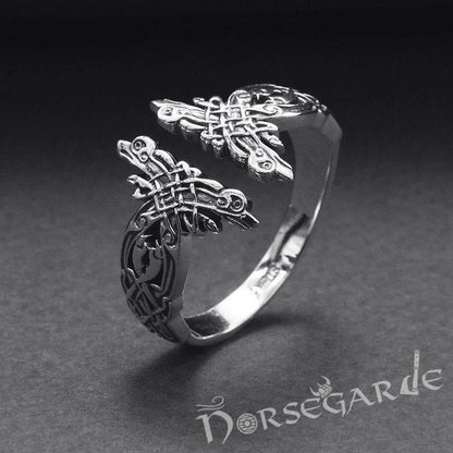 Handcrafted Perched Ravens Band - Sterling Silver