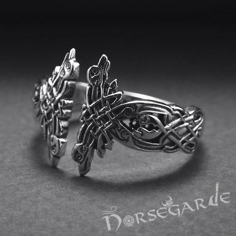 Handcrafted Perched Ravens Band - Sterling Silver