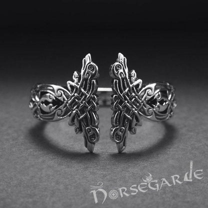 Handcrafted Perched Ravens Band - Sterling Silver