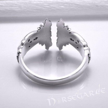 Handcrafted Perched Ravens Band - Sterling Silver