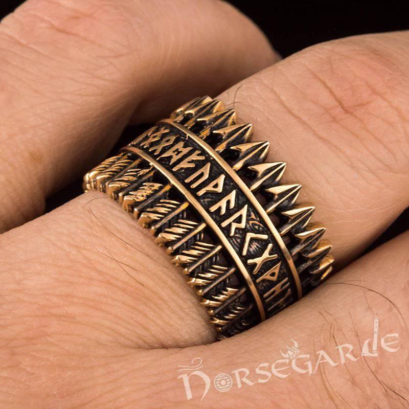 Handcrafted Piercing Arrows Runic Ring - Bronze