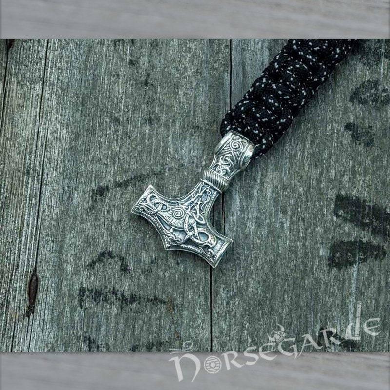 Handcrafted Polka Paracord Bracelet with Large Mjölnir - Sterling Silver
