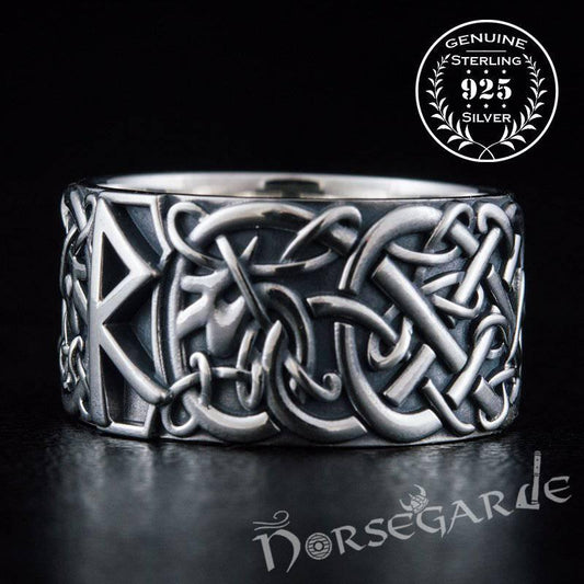 Handcrafted Raido Rune Urnes Ornament Band - Sterling Silver