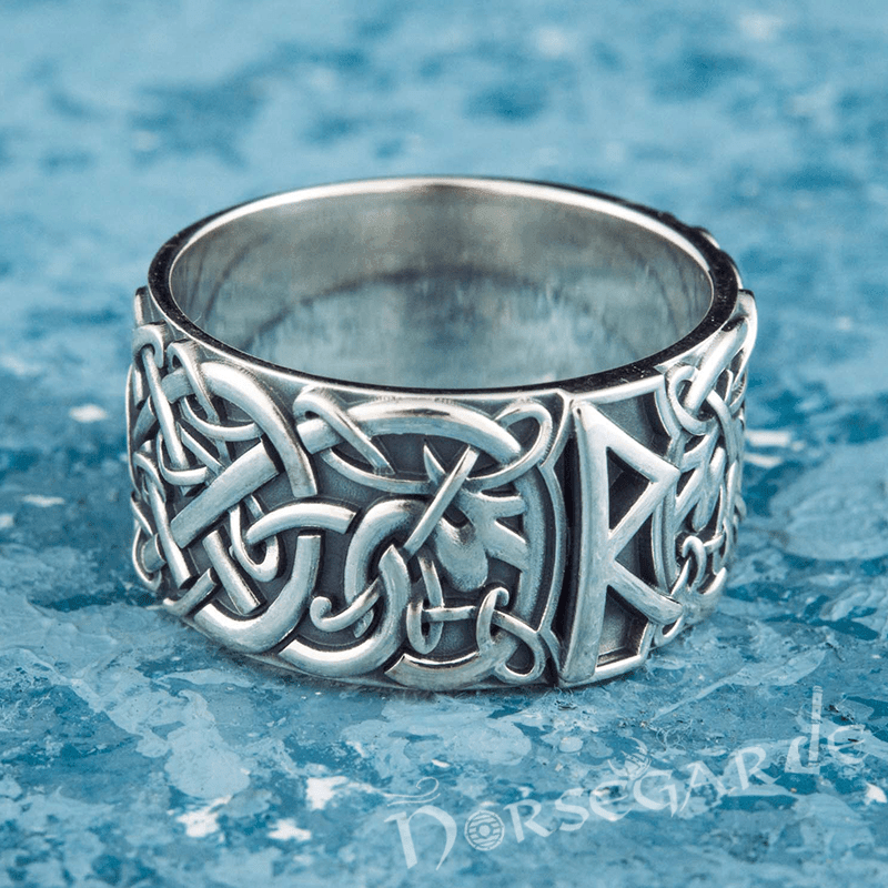 Handcrafted Raido Rune Urnes Ornament Band - Sterling Silver