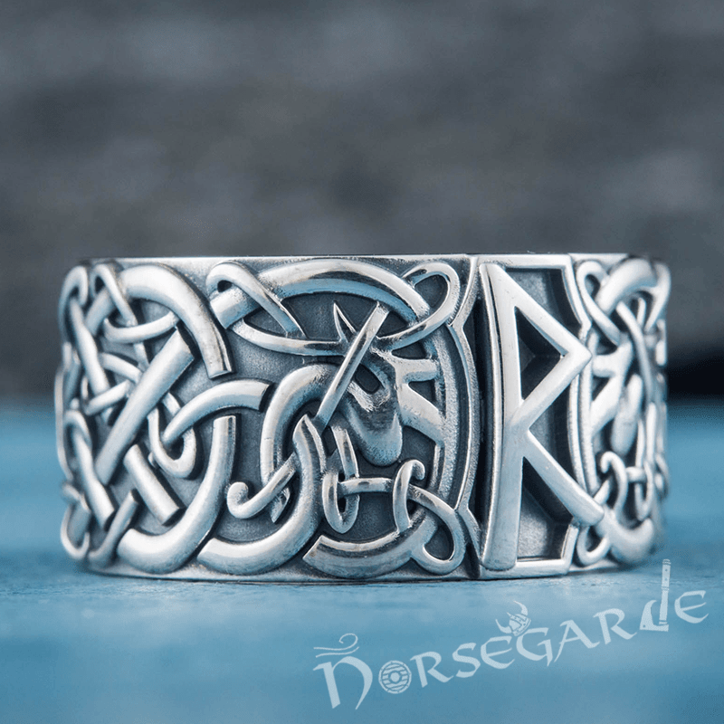 Handcrafted Raido Rune Urnes Ornament Band - Sterling Silver