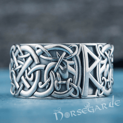 Handcrafted Raido Rune Urnes Ornament Band - Sterling Silver