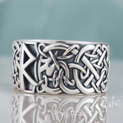 Handcrafted Raido Rune Urnes Ornament Band - Sterling Silver