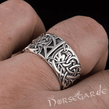 Handcrafted Raido Rune Urnes Ornament Band - Sterling Silver