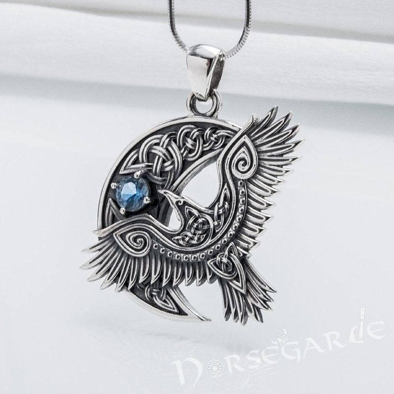 Handcrafted Raven and the Moon Pendant - Sterling Silver