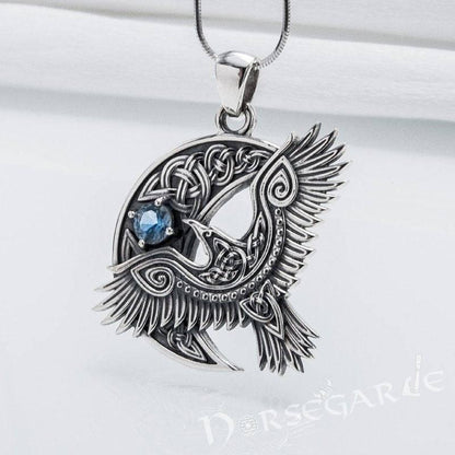 Handcrafted Raven and the Moon Pendant - Sterling Silver