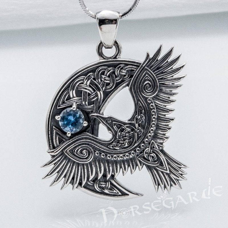 Handcrafted Raven and the Moon Pendant - Sterling Silver