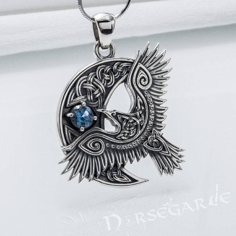 Handcrafted Raven and the Moon Pendant - Sterling Silver