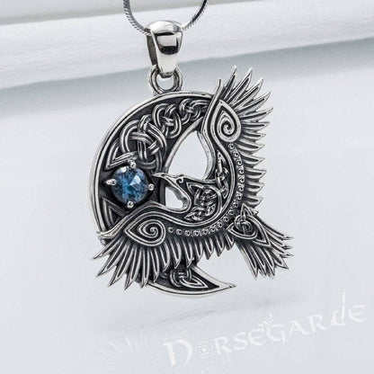 Handcrafted Raven and the Moon Pendant - Sterling Silver