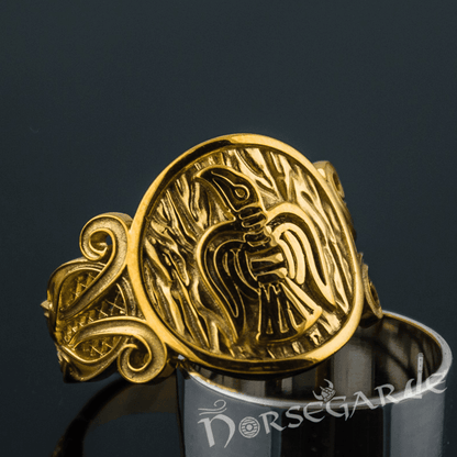 Handcrafted Raven Floral Ornament Ring - Gold