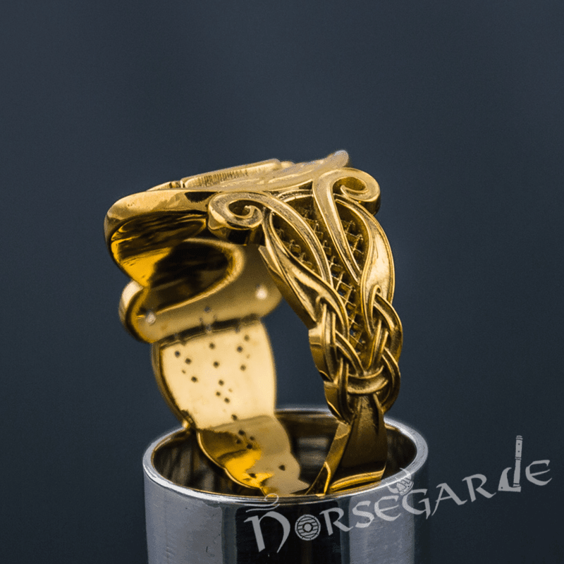 Handcrafted Raven Floral Ornament Ring - Gold