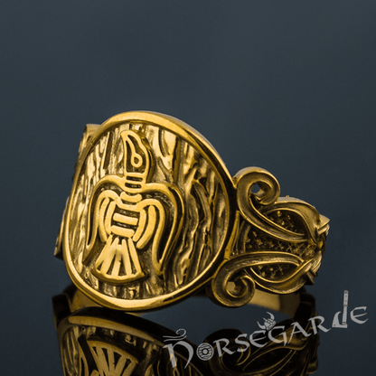 Handcrafted Raven Floral Ornament Ring - Gold