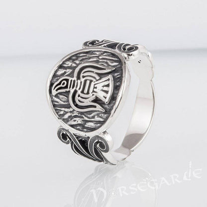 Handcrafted Raven Floral Ornament Ring - Sterling Silver