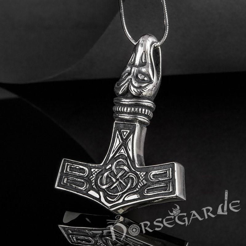 Handcrafted Raven Head Mjölnir - Sterling Silver
