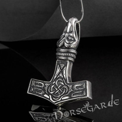 Handcrafted Raven Head Mjölnir - Sterling Silver