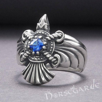 Handcrafted Raven's Flight Gemmed Ring - Sterling Silver