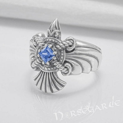 Handcrafted Raven's Flight Gemmed Ring - Sterling Silver