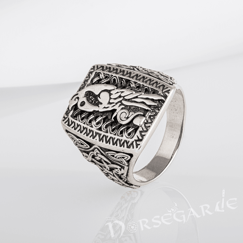 Handcrafted Raven's Foresight Signet Ring - Sterling Silver