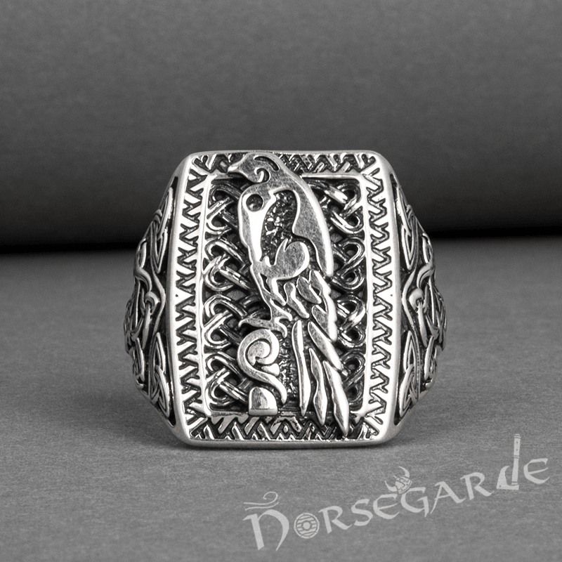 Handcrafted Raven's Foresight Signet Ring - Sterling Silver