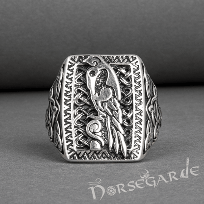 Handcrafted Raven's Foresight Signet Ring - Sterling Silver