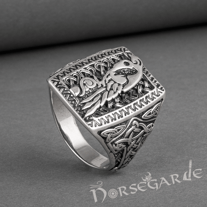 Handcrafted Raven's Foresight Signet Ring - Sterling Silver