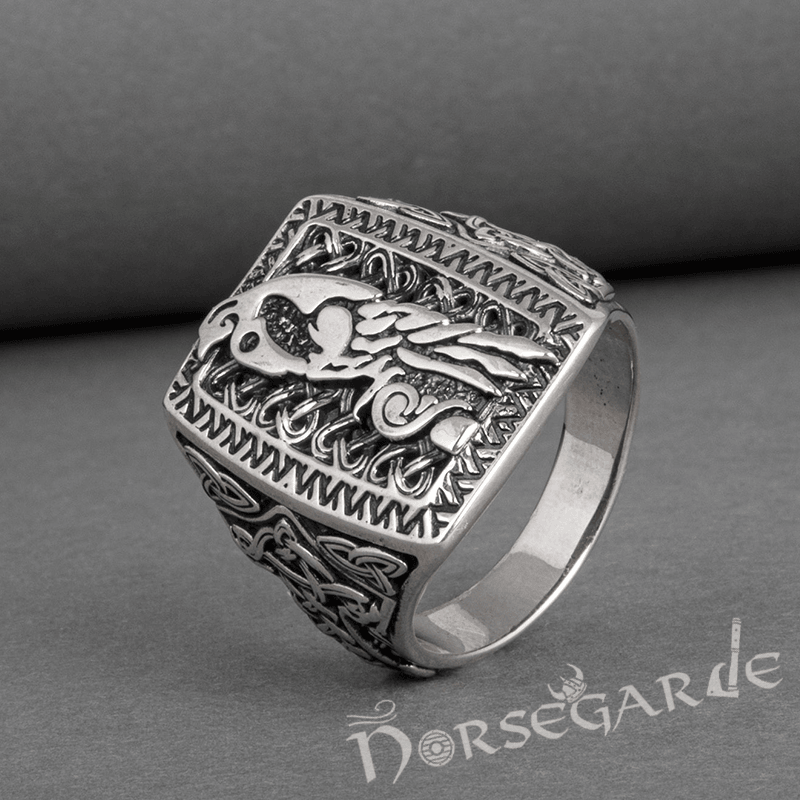 Handcrafted Raven's Foresight Signet Ring - Sterling Silver