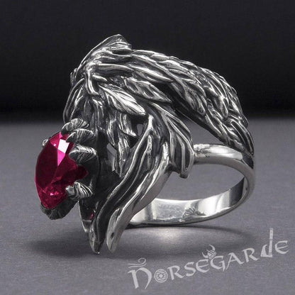 Handcrafted Raven's Grasp Gemmed Ring - Sterling Silver