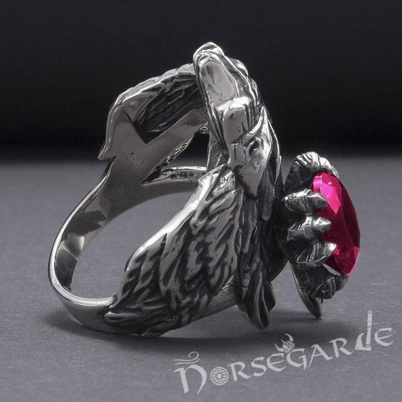 Handcrafted Raven's Grasp Gemmed Ring - Sterling Silver