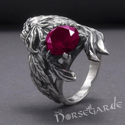 Handcrafted Raven's Grasp Gemmed Ring - Sterling Silver