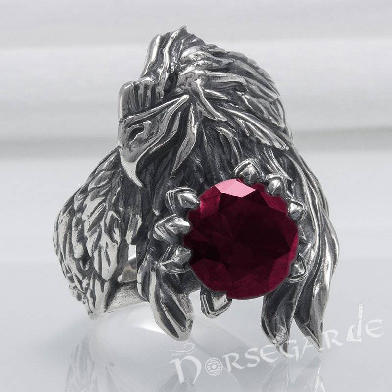 Handcrafted Raven's Grasp Gemmed Ring - Sterling Silver