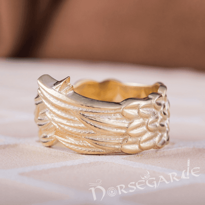 Handcrafted Raven Wing Ring - Gold